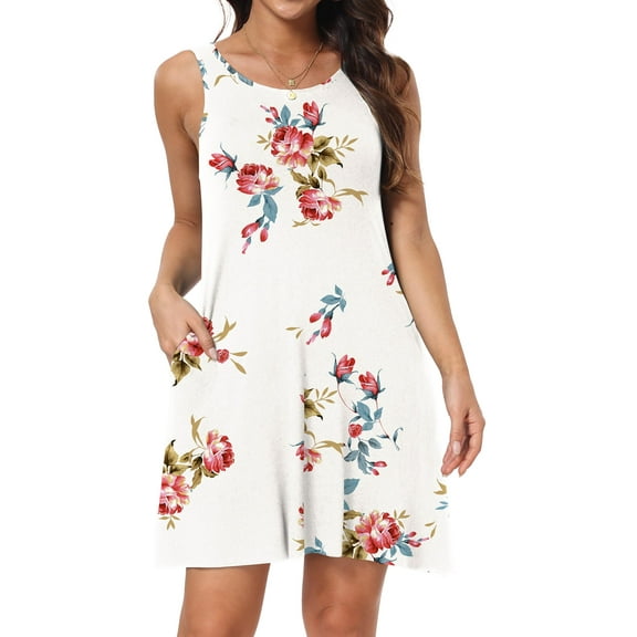 MLANM Women Summer Casual Swing T Shirt Dresses Beach Cover Up Loose Dress with Pockets, L Print White
