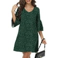 thumbnail image 1 of MLANM Women Summer T-Shirts Dress V Neck Casual Loose Mini Swing Shift Dresses, M Dot Dark Green, 1 of 7