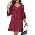 thumbnail image 1 of MLANM Women Summer T-Shirts Dress V Neck Casual Loose Mini Swing Shift Dresses, S Dot Red, 1 of 7