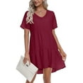 thumbnail image 1 of MLANM Women Summer Tunic Dress V Neck Casual Loose Flowy Swing Shift Dresses, L Wine Red, 1 of 9