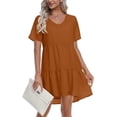 thumbnail image 1 of MLANM Women Summer Tunic Dress V Neck Casual Loose Flowy Swing Shift Dresses, S Caramel, 1 of 9