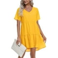thumbnail image 1 of MLANM Women Summer Tunic Dress V Neck Casual Loose Flowy Swing Shift Dresses, S Yellow, 1 of 8
