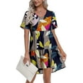 thumbnail image 1 of MLANM Women Summer Tunic Dress V Neck Casual Loose Flowy Swing Shift Dresses, XL Print Geometry, 1 of 9