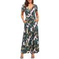 thumbnail image 1 of MLANM Women's Empire Waist Maxi Dress Casual V Neck Long Dresses with Pockets, 2XL Green Leaf, 1 of 7