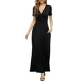 thumbnail image 1 of MLANM Women's Empire Waist Maxi Dress Casual V Neck Long Dresses with Pockets, L Black, 1 of 8