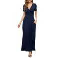 thumbnail image 1 of MLANM Women's Empire Waist Maxi Dress Casual V Neck Long Dresses with Pockets, L Navy, 1 of 7