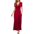 thumbnail image 1 of MLANM Women's Empire Waist Maxi Dress Casual V Neck Long Dresses with Pockets, S Red, 1 of 8