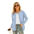 thumbnail image 1 of MLANM Women's Long Sleeve Button Down Crew Neck Classic Sweater Knit Cardigan, L Light Blue, 1 of 7