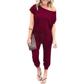 Cotton Dolman Sleeve Off Shoulder Bandage Elastic Waist Jumpsuits Cotton Dolman Sleeve Off Shoulder Bandage Elastic Waist Jumpsuits