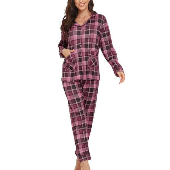 MLANM Women's Pajamas Set Long Sleeve Shirts and Long Pants 2 Piece Pjs Sleepwear with Pockets Nightwear Pjs Long Sets S-2XL