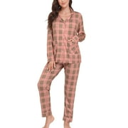 MLANM Womens Pajamas Set Long Sleeve Shirts and Long Pants 2 Piece Pjs Sleepwear with Pockets Nightwear Pjs Long Sets S-2XL