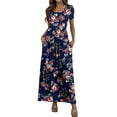 thumbnail image 1 of MLANM Women's Short Sleeve Casual Maxi Dresses Empire Party Evening Dress with Pockets,3XL Rose Navy, 1 of 7
