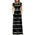 thumbnail image 1 of MLANM Women's Short Sleeve Casual Maxi Dresses Empire Party Evening Dress with Pockets,XL Striped Black, 1 of 7