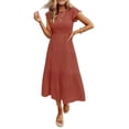 thumbnail image 1 of MLANM Women's Summer Casual Flutter Short Sleeve Crew Neck Smocked Elastic Waist Tiered Midi Dress, 1 of 7