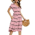 thumbnail image 1 of MLANM Women's Summer Short Sleeve Casual Wrap V-Neck Floral Party Dress with Pockets, 2XL Stripe Bean Red, 1 of 7