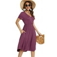 thumbnail image 1 of MLANM Women's Summer Short Sleeve Casual Wrap V-Neck Floral Party Dress with Pockets, L Mauve, 1 of 7