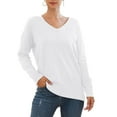 thumbnail image 1 of MLANM Women's V-Neck Pullover Sweaters Side Split Tunic Sweatshirt Casual Long Sleeve Knit tops, S White, 1 of 6