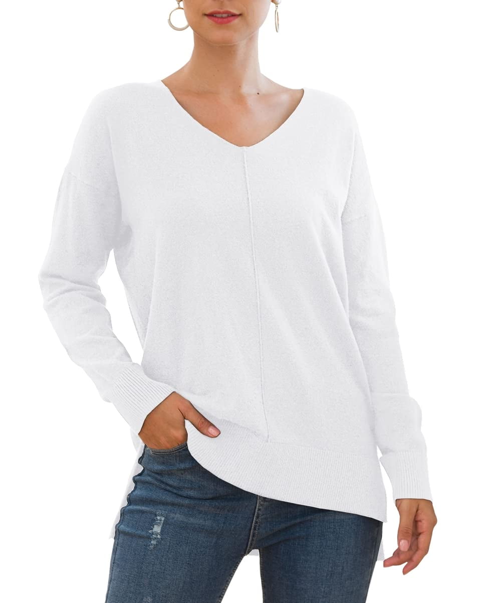 Famulily Women's Casual Long Sleeve V-Neck Pullover Top - Ribbed Knit Tunic Sweater With Side Split, Soft & Cozy For Fall And Winter