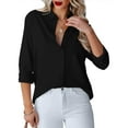 thumbnail image 1 of MLANM Womens Casual Button Down Shirts V Neck Long Sleeve Collared Office Work Blouses Tops, 2XL Black, 1 of 7