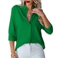 thumbnail image 1 of MLANM Womens Casual Button Down Shirts V Neck Long Sleeve Collared Office Work Blouses Tops, 2XL Green, 1 of 7