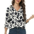 thumbnail image 1 of MLANM Womens Casual Button Down Shirts V Neck Long Sleeve Collared Office Work Blouses Tops , M Floral Apricot, 1 of 4