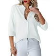 thumbnail image 1 of MLANM Womens Casual Button Down Shirts V Neck Long Sleeve Collared Office Work Blouses Tops, M White, 1 of 7