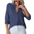 thumbnail image 1 of MLANM Womens Casual Button Down Shirts V Neck Long Sleeve Collared Office Work Blouses Tops, S Grey Blue, 1 of 7