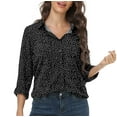 thumbnail image 1 of MLANM Womens Casual Button Down Shirts V Neck Long Sleeve Collared Office Work Blouses Tops, XL Dot Black, 1 of 7