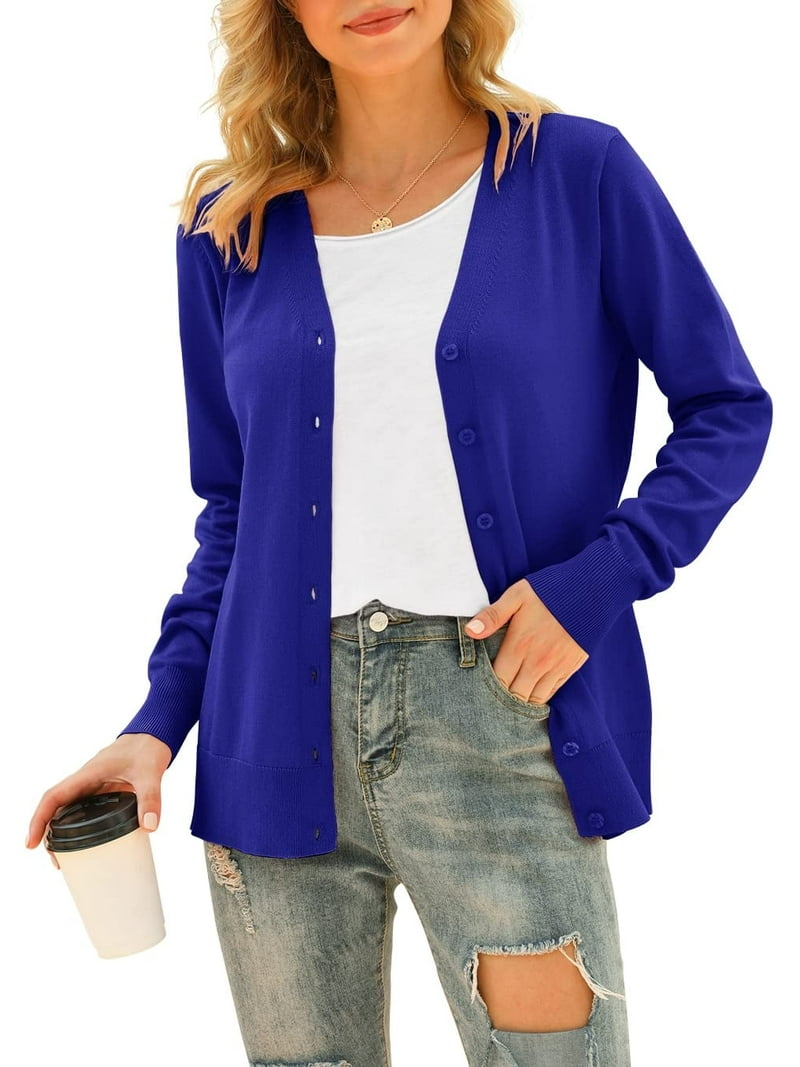 MLANM Women's Button Down V Neck Cardigan, Soft Knit Long-Sleeve