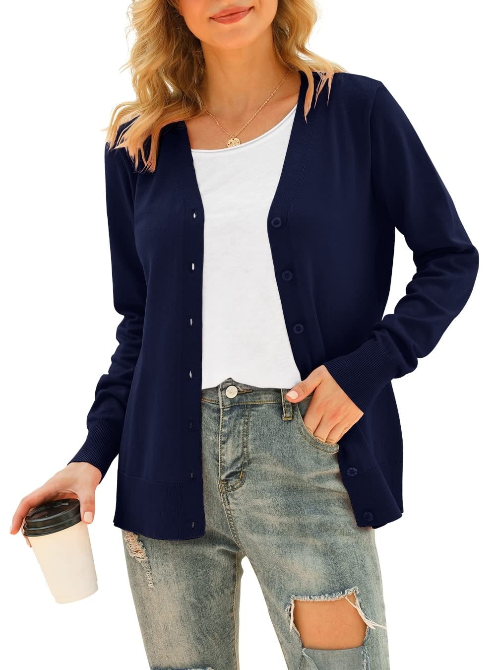 Button Down Sleeve V-Neck Cardigan Sweater main image 1