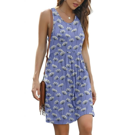 MLANM Womens Summer Sleeveless Casual Short Dress Floral Beach Swing Sundress with Pockets, L Dandelion Blue