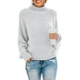 thumbnail image 1 of MLANM Womens Turtleneck Loose Sweaters Batwing Long Sleeve Pullover Tops Oversize Chunky Knit Jumper,Large Light Grey, 1 of 6