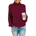 thumbnail image 1 of MLANM Womens Turtleneck Loose Sweaters Batwing Long Sleeve Pullover Tops Oversize Chunky Knit Jumper,Small Wine Red, 1 of 6