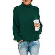 MLANM Womens Turtleneck Loose Sweaters Batwing Long Sleeve Pullover Tops Oversize Chunky Knit Jumper,2X-Large Wine Red