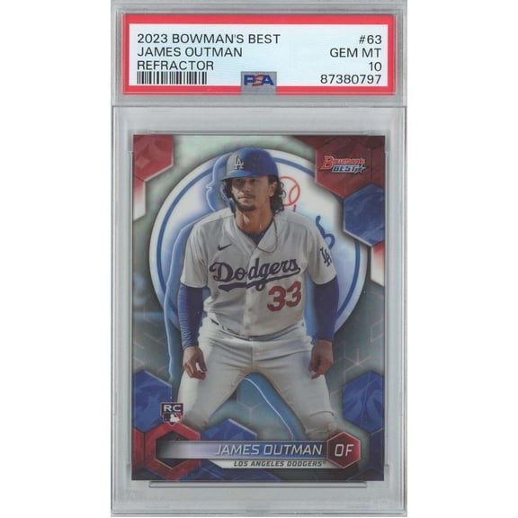 MLB 2023 Bowman's Best Baseball Refractor James Outman #63 (Rookie, PSA 10)