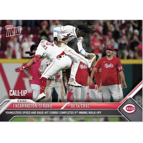 MLB 2023 Topps Now Baseball Elly De La Cruz & Christian Encarnacion-Strand #823 (Rookie Card, Youngsters Speed & base-Hit Combo Completes 9th Inning Walk-Off)