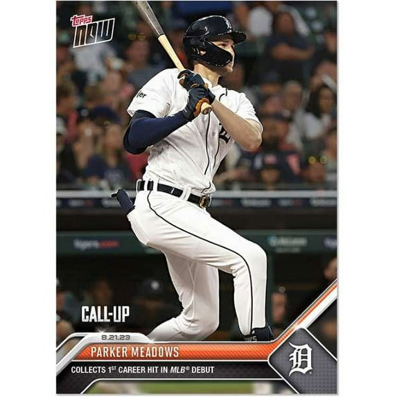 MLB 2023 Topps Now Baseball Parker Meadows #744 (Rookie Card, Collects 1st Career hit in Major League Debut)