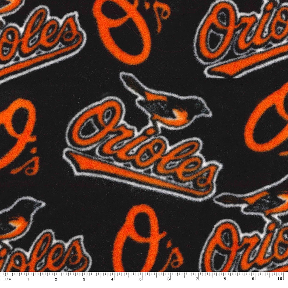 MLB Baltimore Orioles 58" 100% Polyester Fleece Sports Logo Fabric By the Yard, Black and Orange