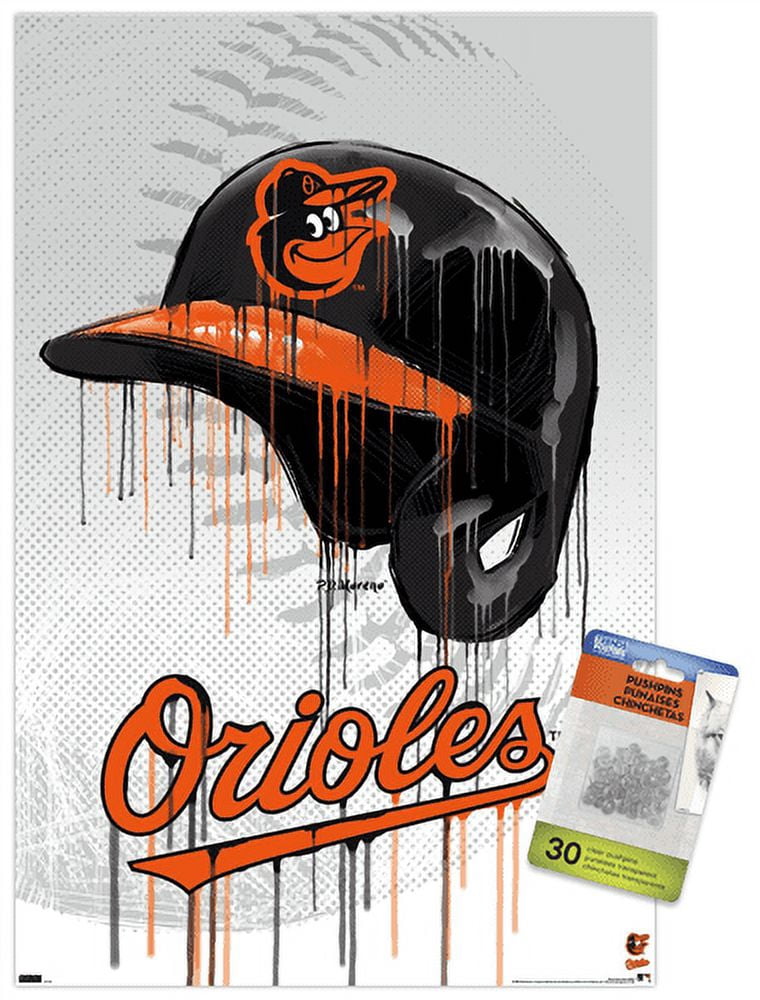 MLB Baltimore Orioles - Drip Helmet 22 Wall Poster with Push Pins, 14.725" x 22.375"