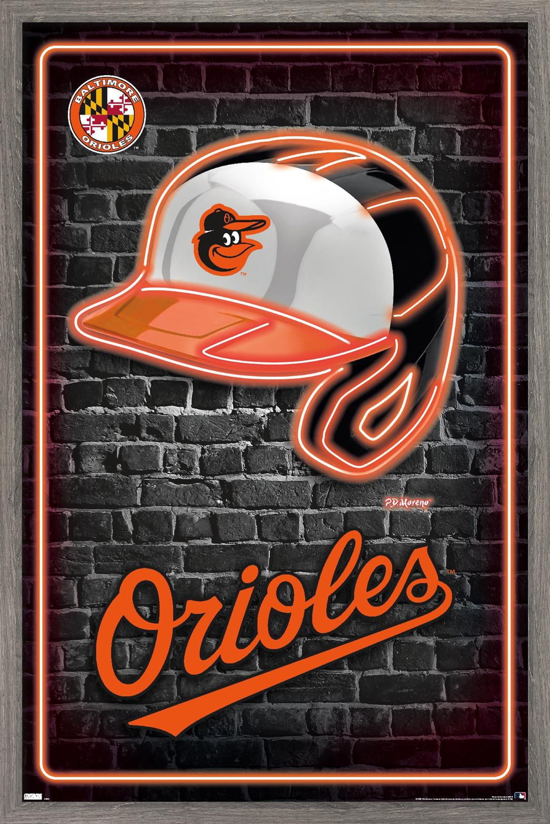 MLB Baltimore Orioles - Neon Helmet 23 Wall Poster, 14.725" x 22.375" Framed