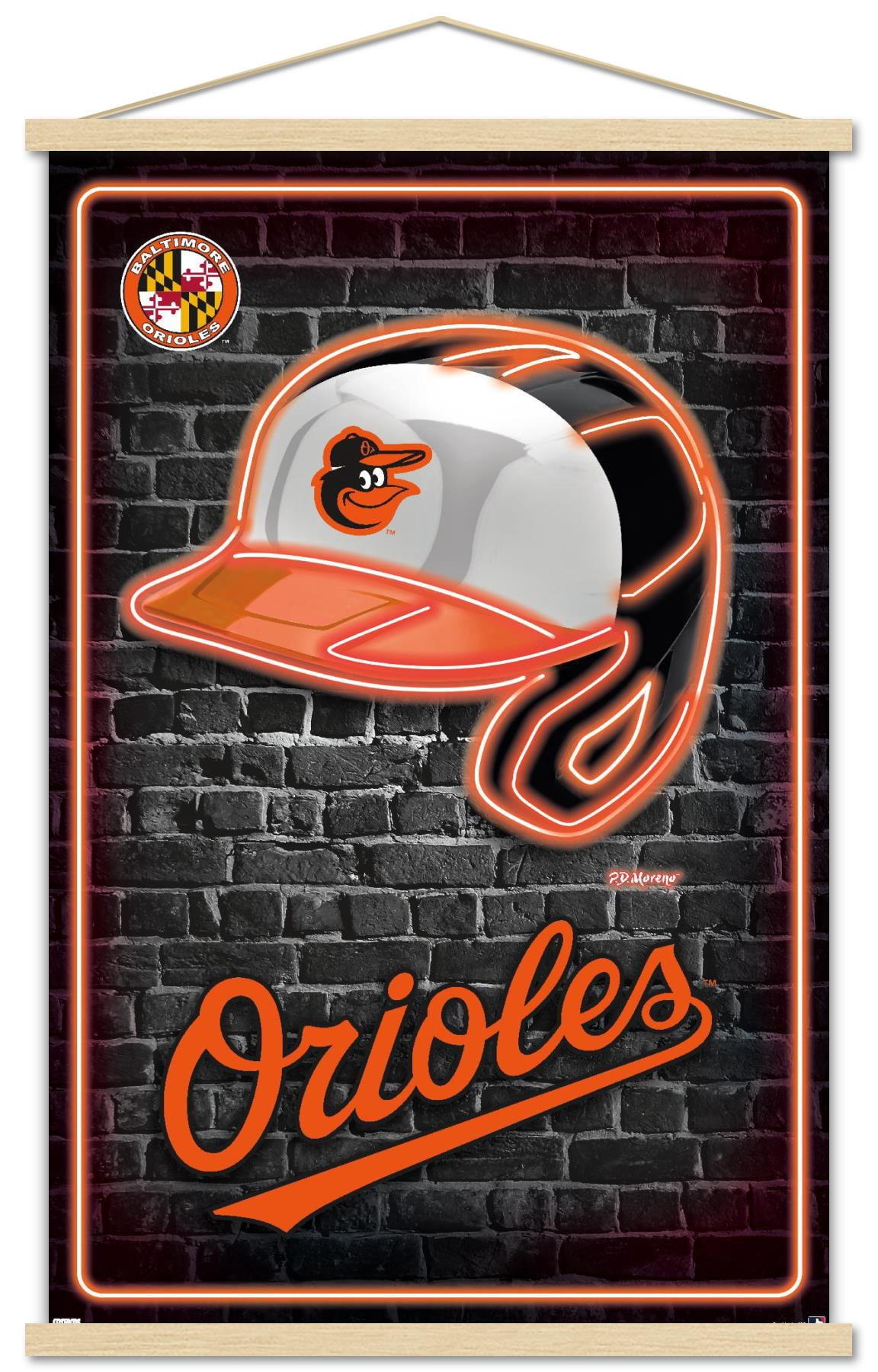 MLB Baltimore Orioles - Neon Helmet 23 Wall Poster with Magnetic Frame, 22.375" x 34"