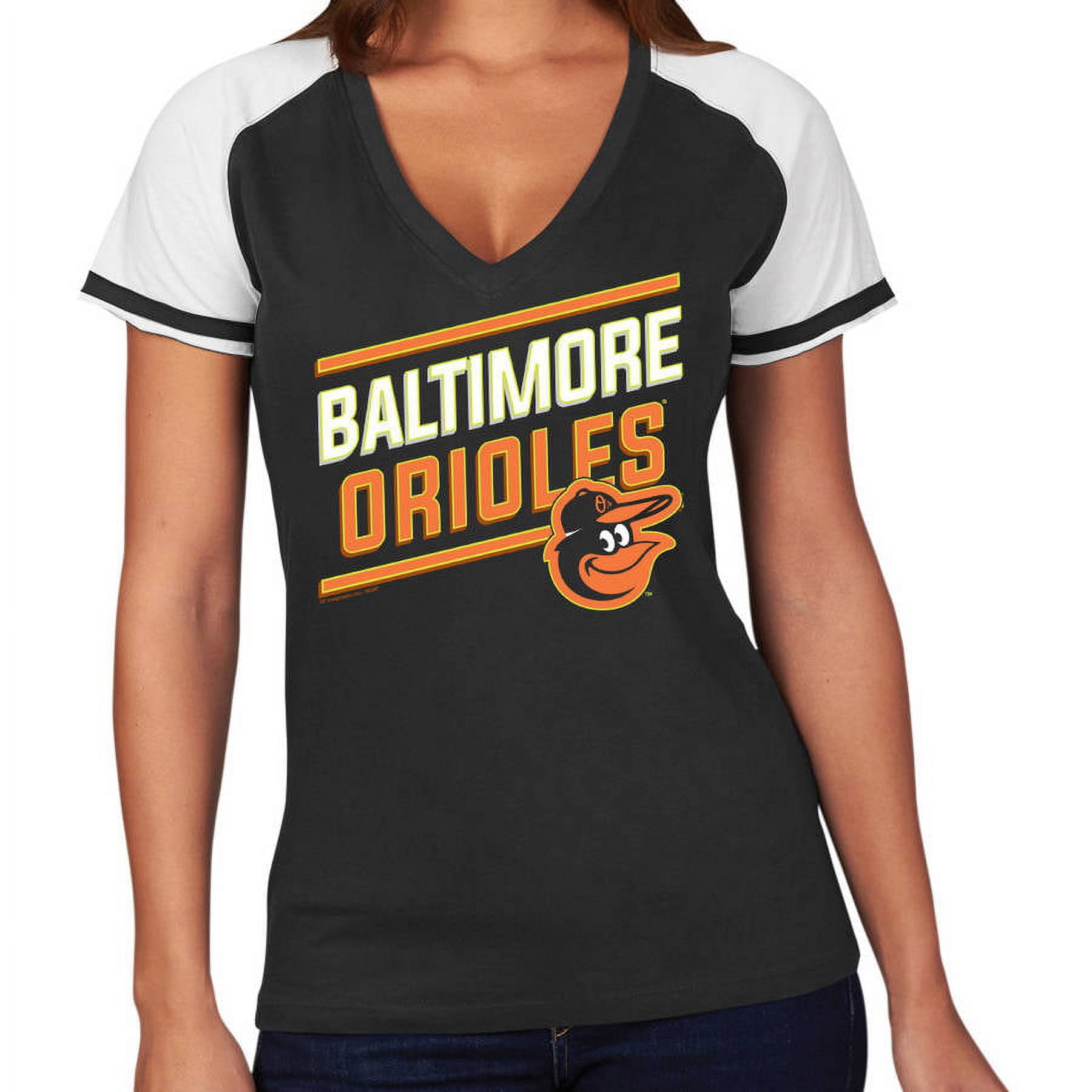 Women's Black/Orange Baltimore Orioles Plus Size High Percentage Raglan  V-Neck T-Shirt