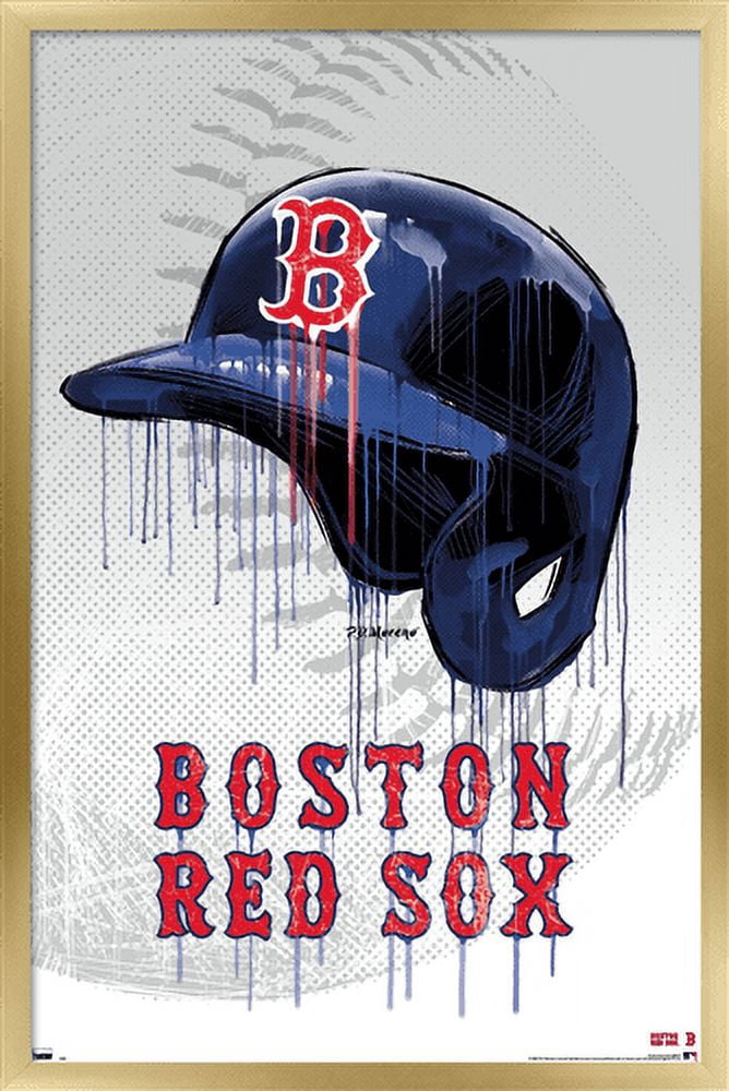 MLB Boston Red Sox - Drip Helmet 20 Wall Poster, 14.725" x 22.375", Framed