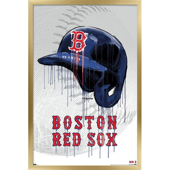 MLB Boston Red Sox - Drip Helmet 20 Wall Poster, 14.725" x 22.375", Framed