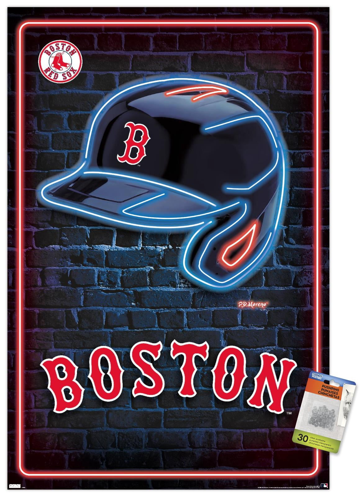 MLB Boston Red Sox - Neon Helmet 23 Wall Poster with Pushpins, 22.375" x 34"
