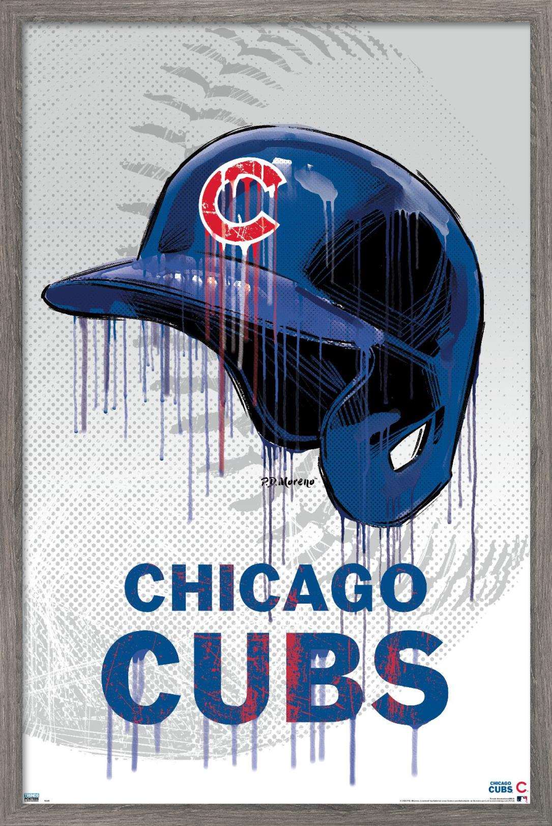 MLB Chicago Cubs - Drip Helmet 20 Wall Poster, 22.375" x 34", Framed