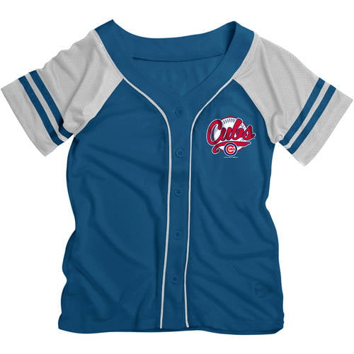 MLB Chicago Cubs Girls Short Sleeve Button Down Mesh Jersey