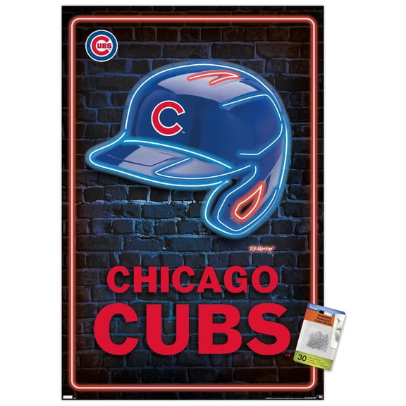 MLB Chicago Cubs - Neon Helmet 23 Wall Poster with Push Pins, 22.375" x 34"