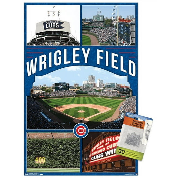 MLB Chicago Cubs - Wrigley Field 17 Wall Poster with Push Pins, 14.725" x 22.375"