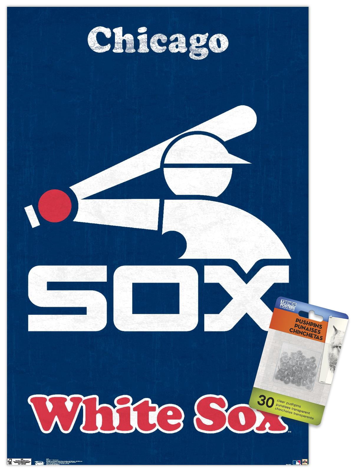 MLB Chicago White Sox - Retro Logo Wall Poster with Push Pins, 14.725" x 22.375"